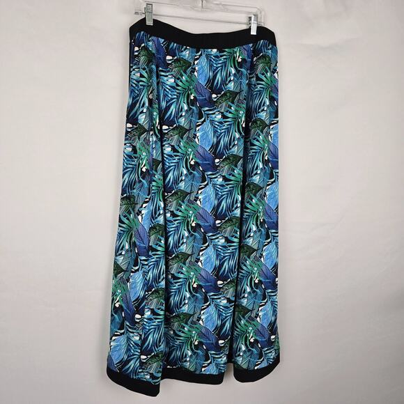 Cj Banks Skirt Women's 1X Blue Green Tropical Maxi Elastic Waist Side Slit - Picture 14 of 16
